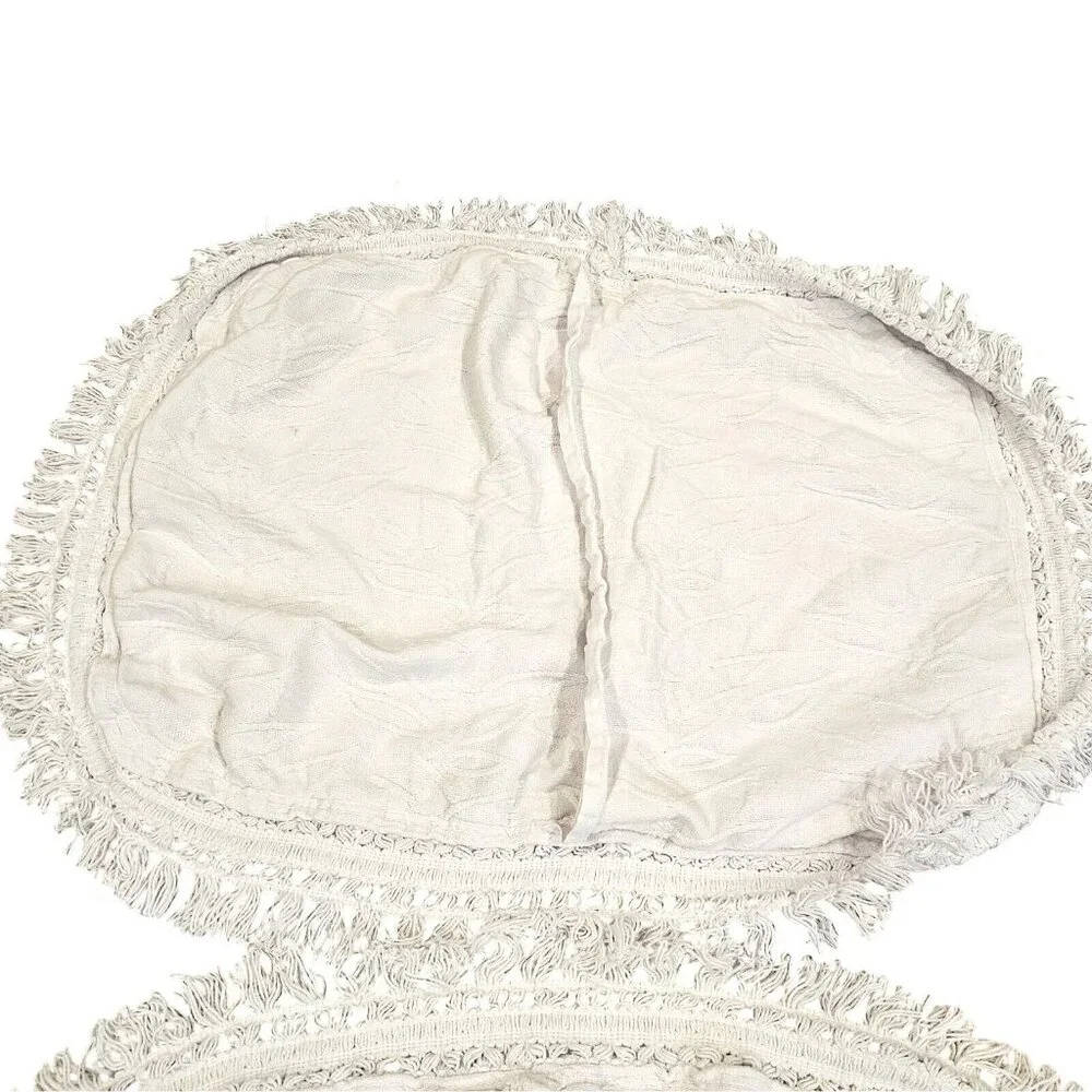 Chenille Pillow Shams Set of 2 White Cotton Standard 20X28 Fringe Floral Cottage